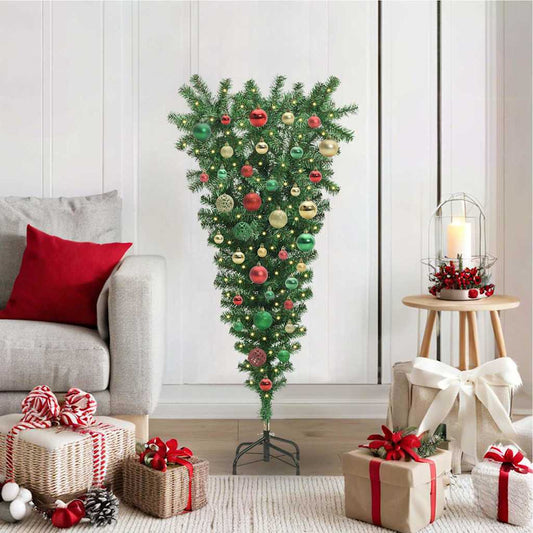 Upside-down Artificial Pre-lit Christmas Tree with Ball Set