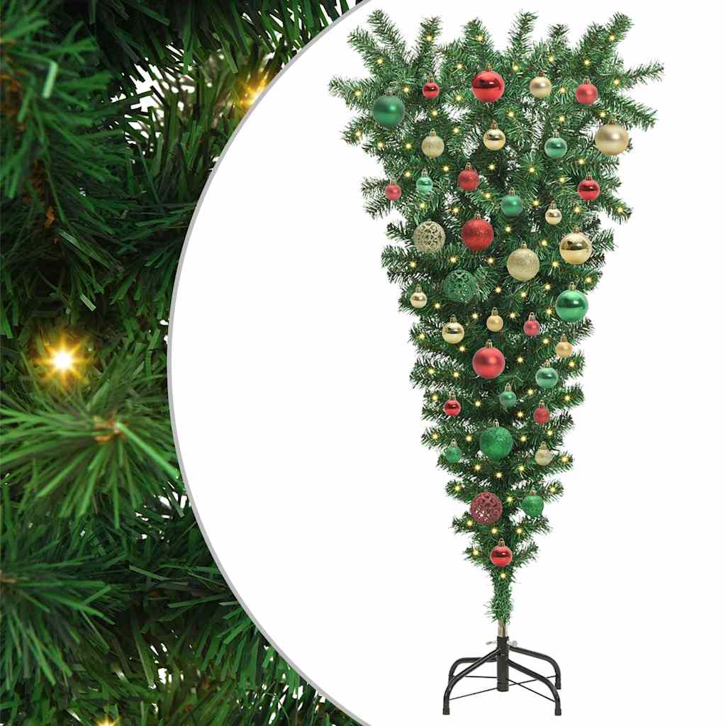 Upside-down Artificial Pre-lit Christmas Tree with Ball Set