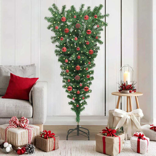 Upside-down Artificial Pre-lit Christmas Tree with Ball Set