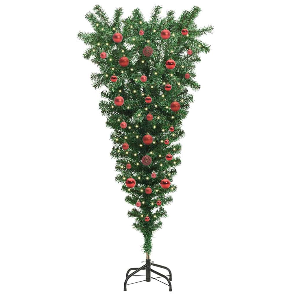 Upside-down Artificial Pre-lit Christmas Tree with Ball Set