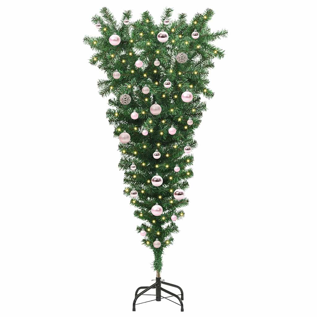 Upside-down Artificial Pre-lit Christmas Tree with Ball Set