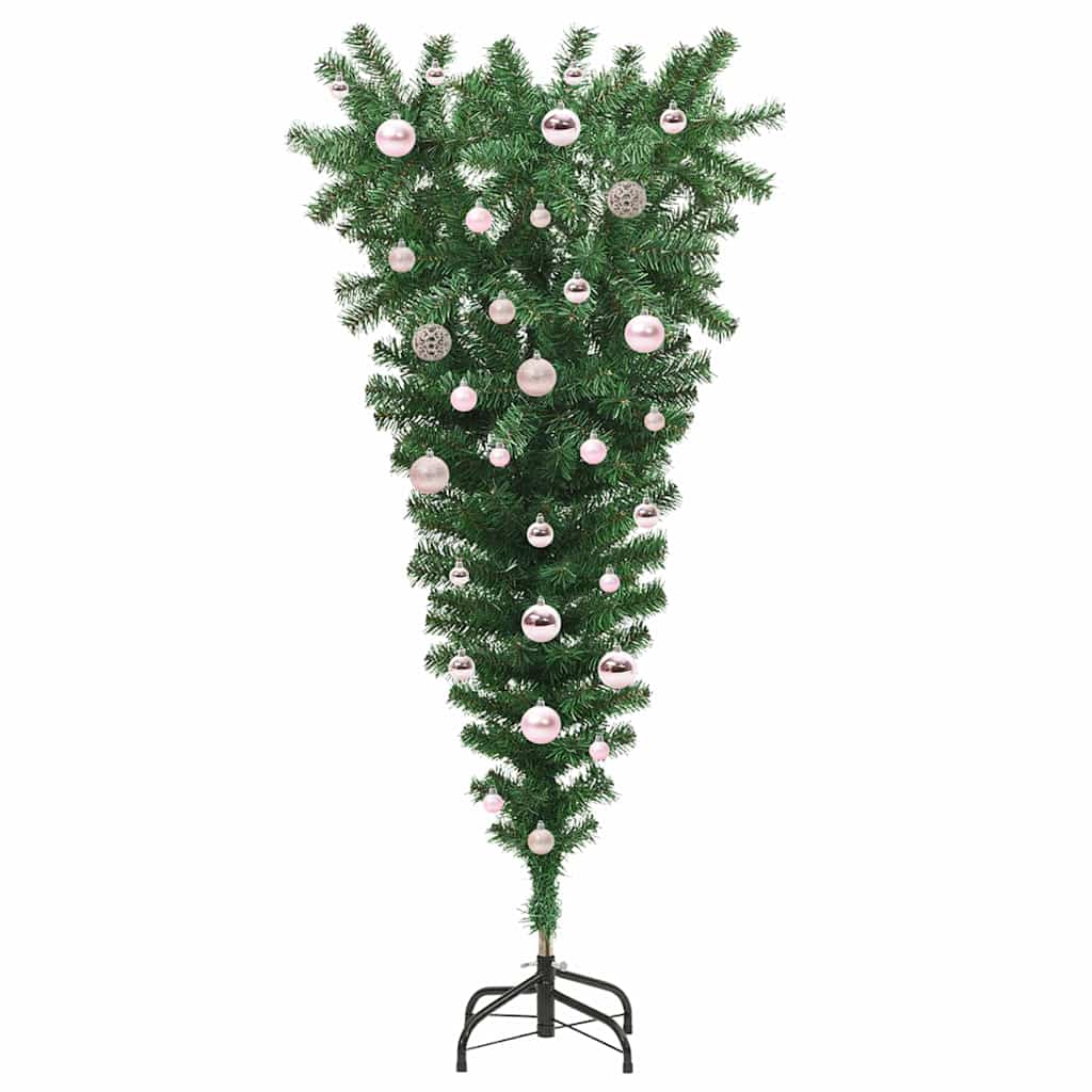 Upside-down Artificial Pre-lit Christmas Tree with Ball Set
