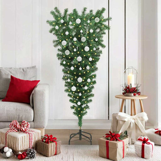 Upside-down Artificial Pre-lit Christmas Tree with Ball Set