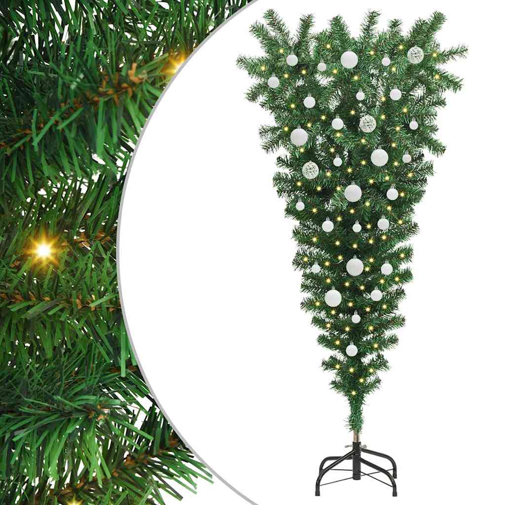 Upside-down Artificial Pre-lit Christmas Tree with Ball Set