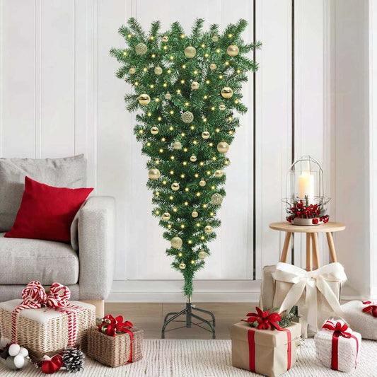 Upside-down Artificial Pre-lit Christmas Tree with Ball Set