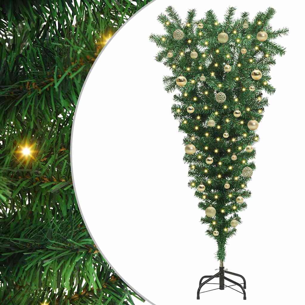 Upside-down Artificial Pre-lit Christmas Tree with Ball Set