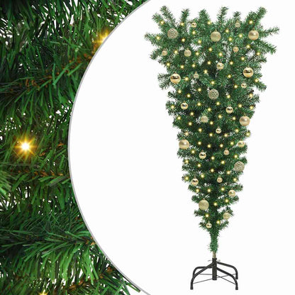 Upside-down Artificial Pre-lit Christmas Tree with Ball Set
