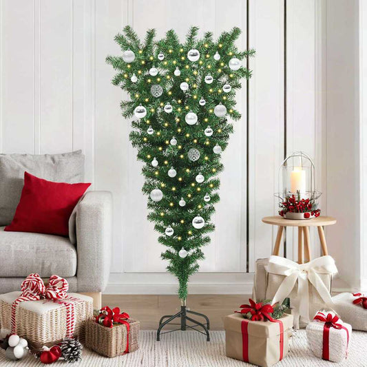 Upside-down Artificial Pre-lit Christmas Tree with Ball Set