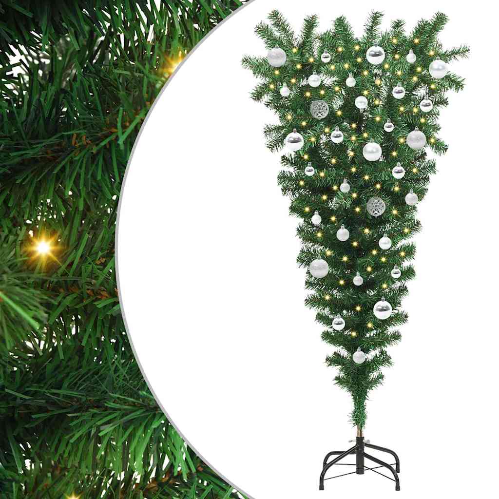 Upside-down Artificial Pre-lit Christmas Tree with Ball Set