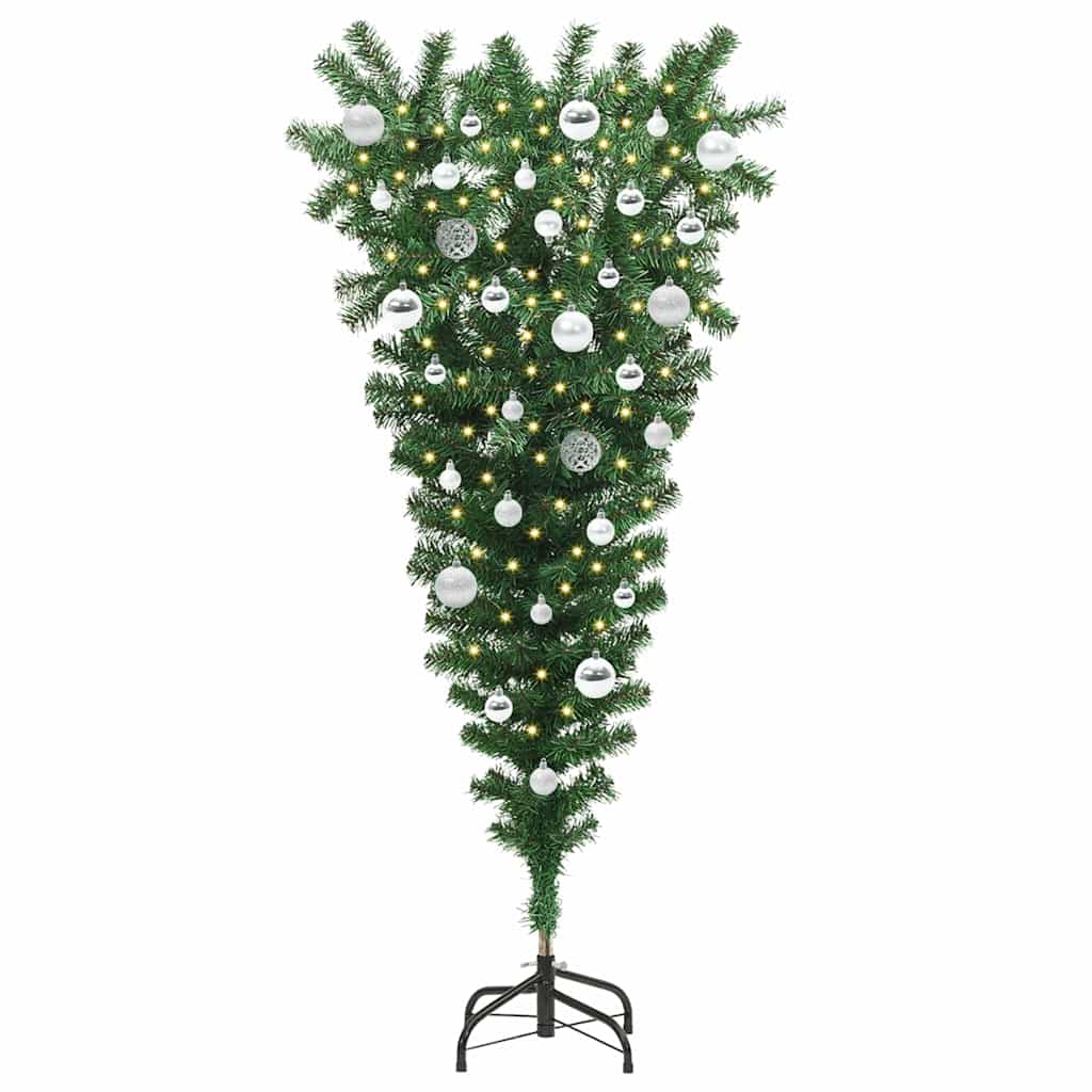 Upside-down Artificial Pre-lit Christmas Tree with Ball Set