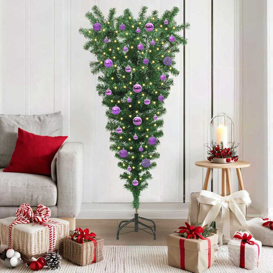 Upside-down Artificial Pre-lit Christmas Tree with Ball Set