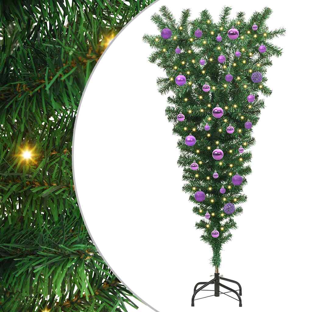 Upside-down Artificial Pre-lit Christmas Tree with Ball Set