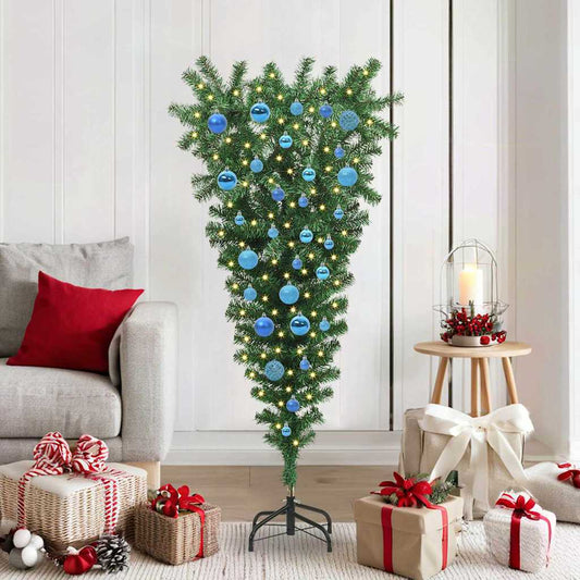 Upside-down Artificial Pre-lit Christmas Tree with Ball Set