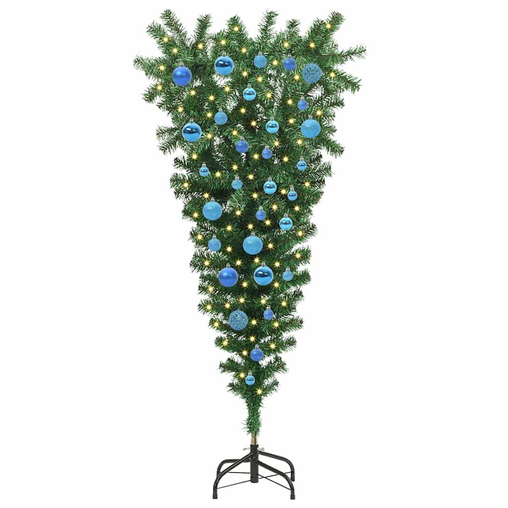 Upside-down Artificial Pre-lit Christmas Tree with Ball Set
