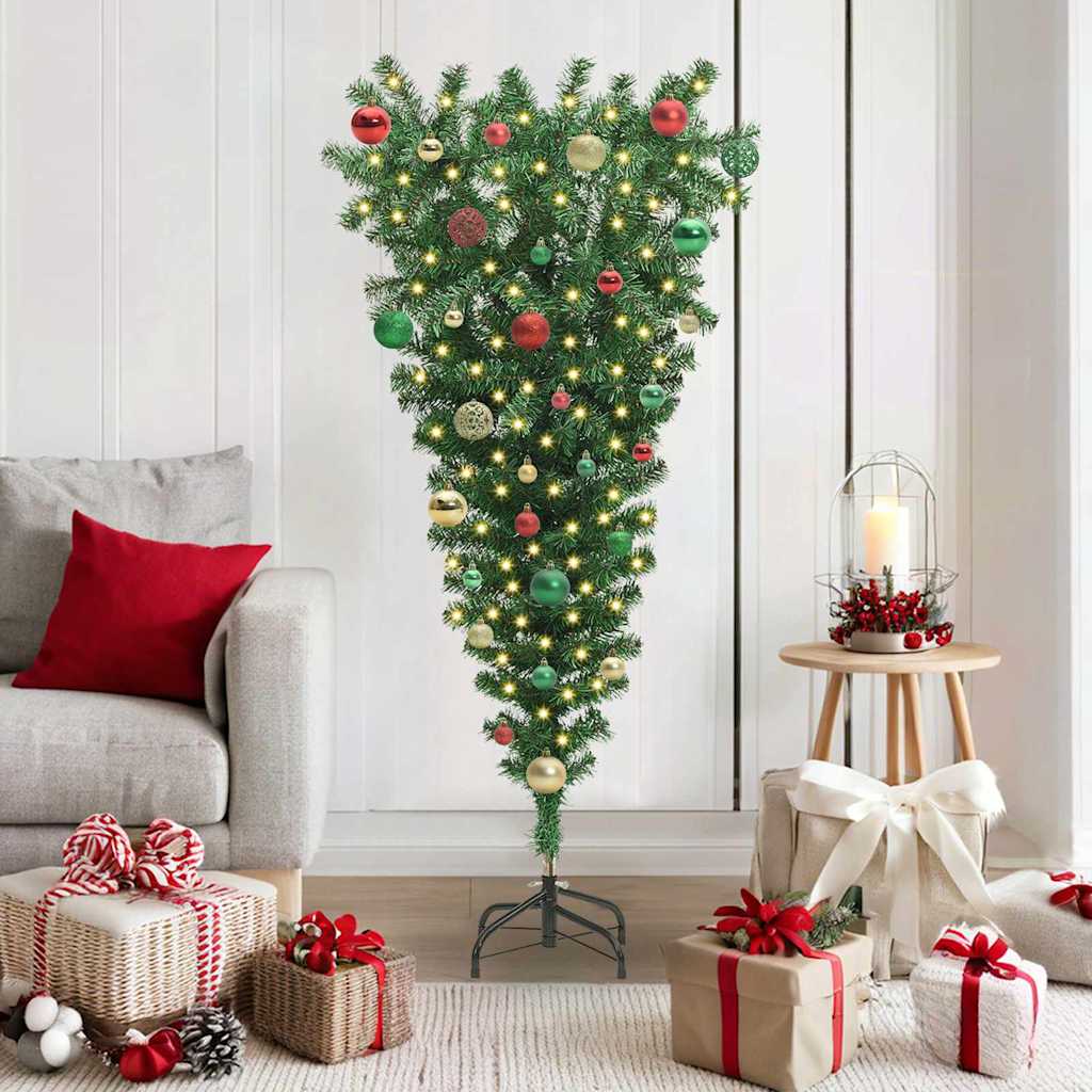 Upside-down Artificial Pre-lit Christmas Tree with Ball Set