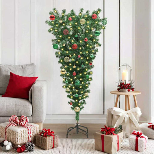 Upside-down Artificial Pre-lit Christmas Tree with Ball Set