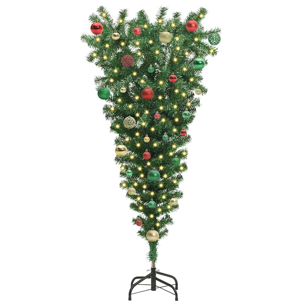 Upside-down Artificial Pre-lit Christmas Tree with Ball Set