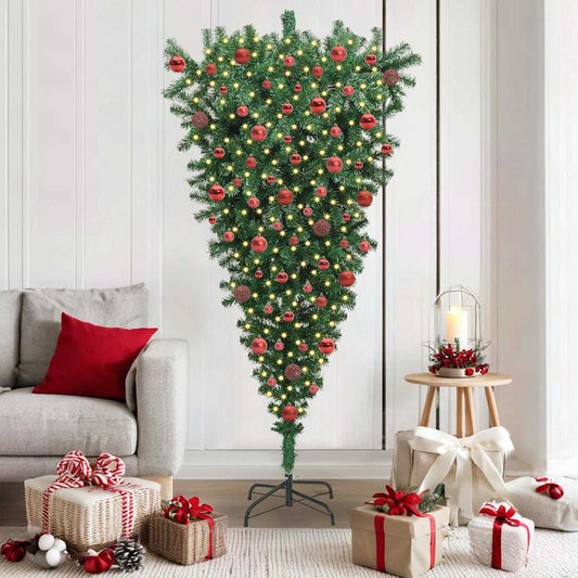 Upside-down Artificial Pre-lit Christmas Tree with Ball Set