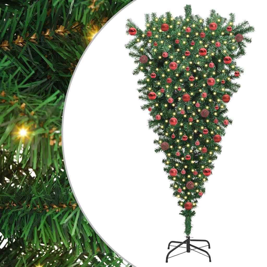 Upside-down Artificial Pre-lit Christmas Tree with Ball Set