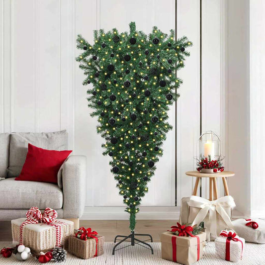 Upside-down Artificial Pre-lit Christmas Tree with Ball Set
