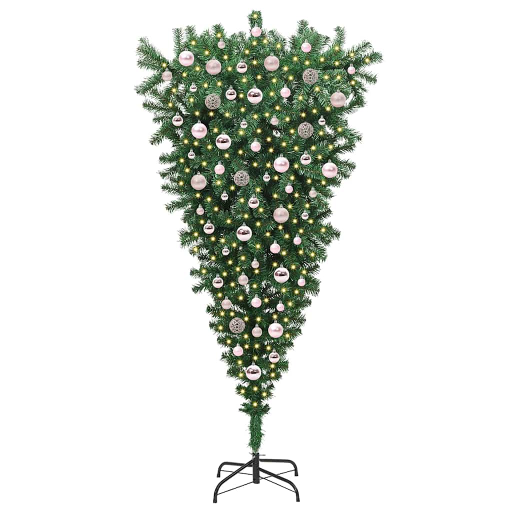 Upside-down Artificial Pre-lit Christmas Tree with Ball Set