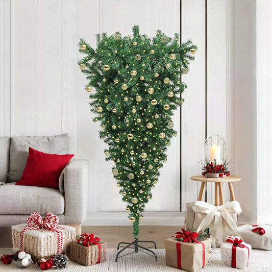 Upside-down Artificial Pre-lit Christmas Tree with Ball Set