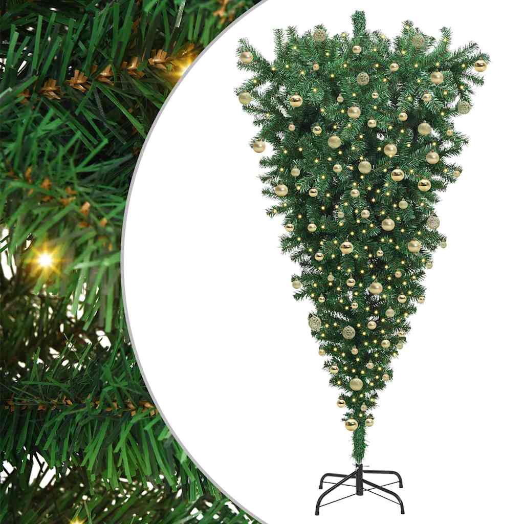 Upside-down Artificial Pre-lit Christmas Tree with Ball Set