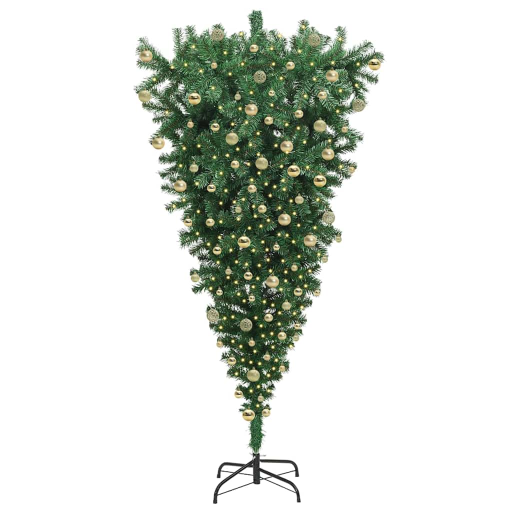 Upside-down Artificial Pre-lit Christmas Tree with Ball Set