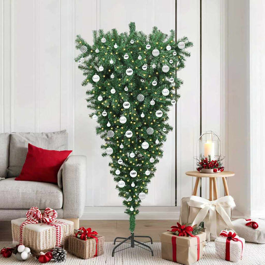 Upside-down Artificial Pre-lit Christmas Tree with Ball Set