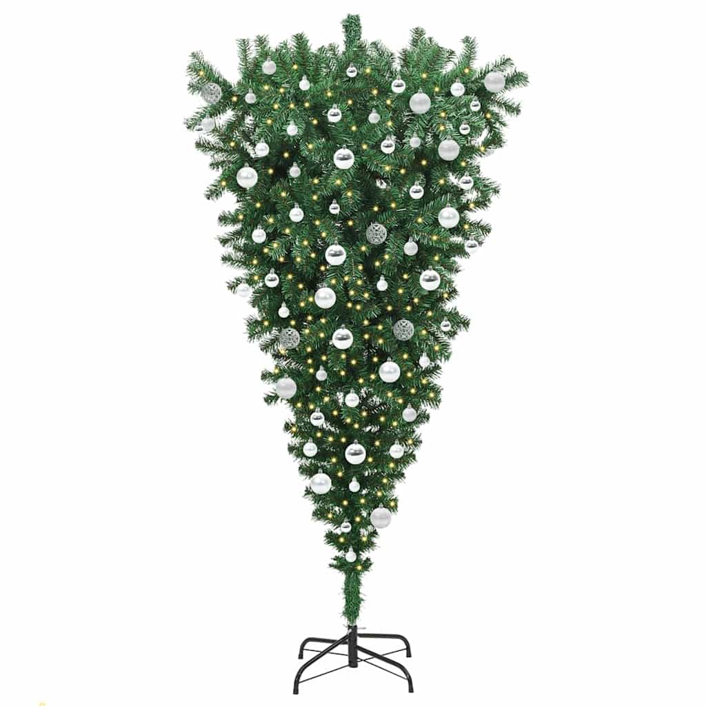 Upside-down Artificial Pre-lit Christmas Tree with Ball Set