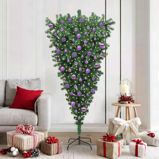 Upside-down Artificial Pre-lit Christmas Tree with Ball Set