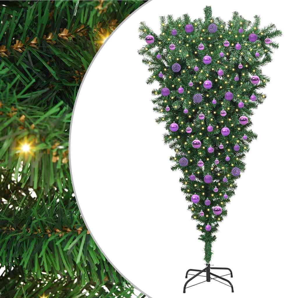 Upside-down Artificial Pre-lit Christmas Tree with Ball Set