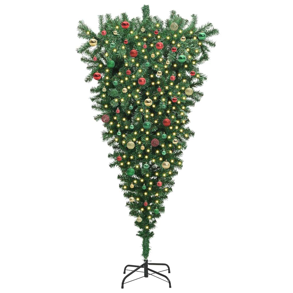 Upside-down Artificial Pre-lit Christmas Tree with Ball Set