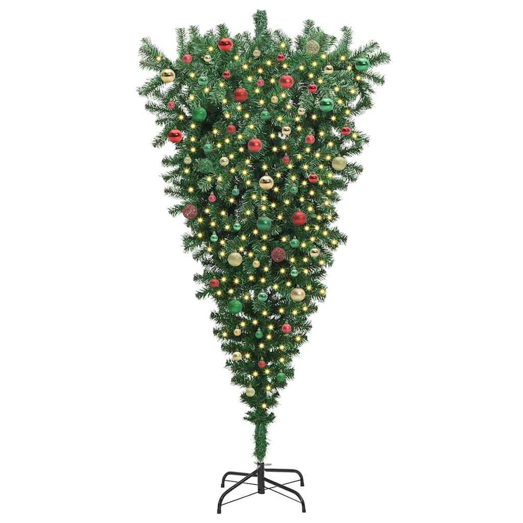 Upside-down Artificial Pre-lit Christmas Tree with Ball Set