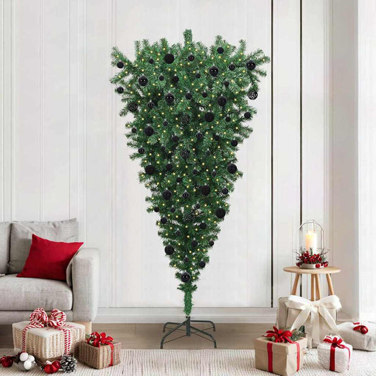 Upside-down Artificial Pre-lit Christmas Tree with Ball Set