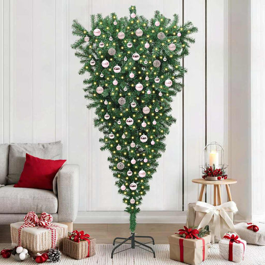 Upside-down Artificial Pre-lit Christmas Tree with Ball Set