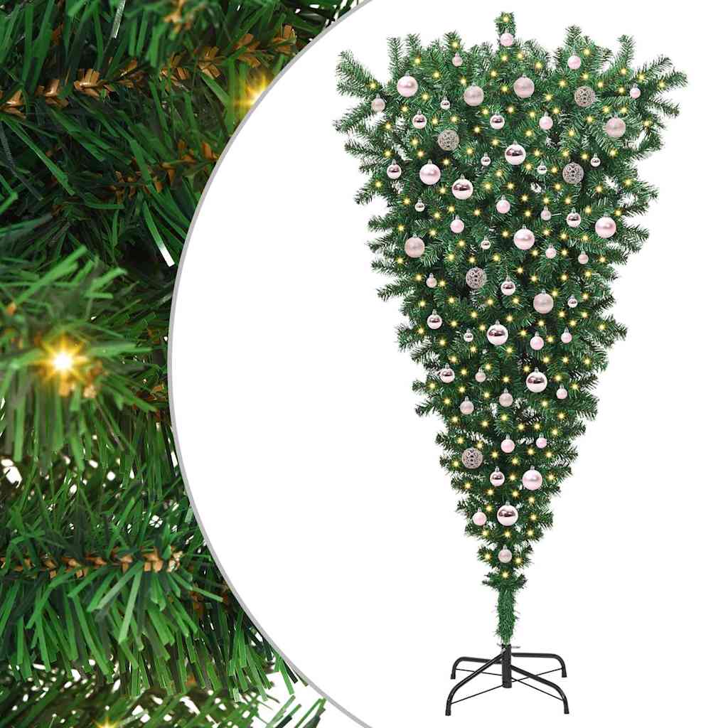 Upside-down Artificial Pre-lit Christmas Tree with Ball Set