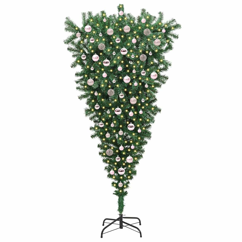 Upside-down Artificial Pre-lit Christmas Tree with Ball Set