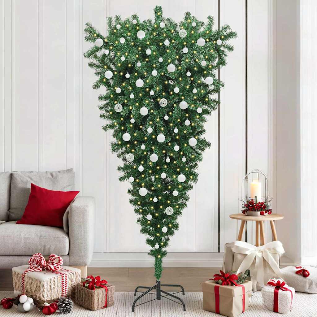Upside-down Artificial Pre-lit Christmas Tree with Ball Set