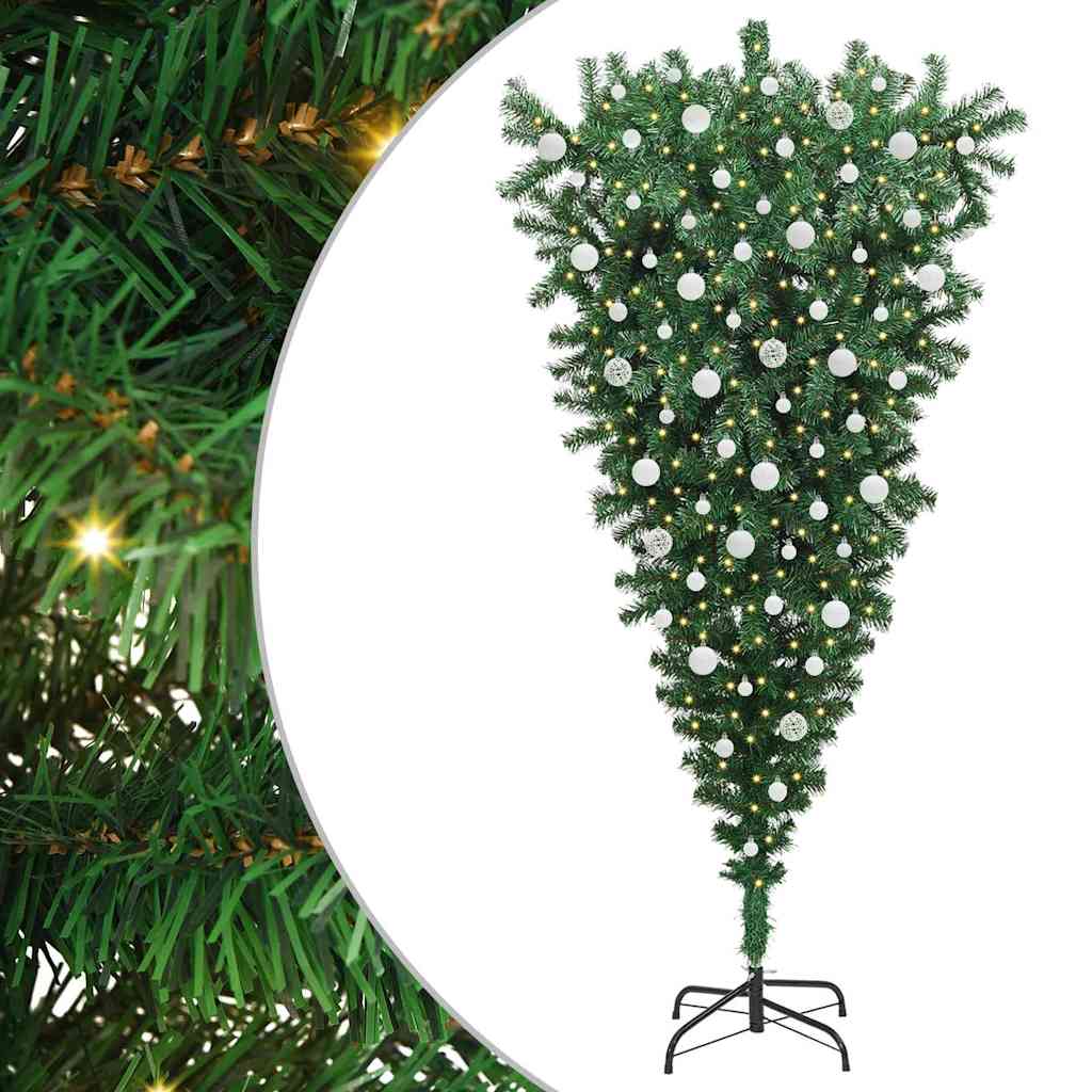 Upside-down Artificial Pre-lit Christmas Tree with Ball Set