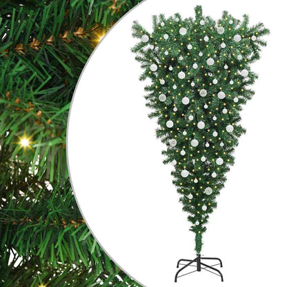 Upside-down Artificial Pre-lit Christmas Tree with Ball Set