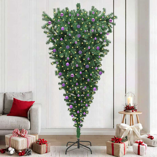 Upside-down Artificial Pre-lit Christmas Tree with Ball Set