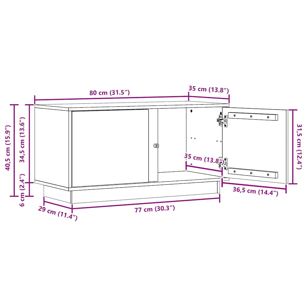 TV Cabinet Wax Brown 80 x 35 x 40.5 cm Solid Pine Wood