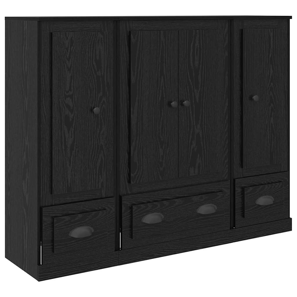 Highboard with Drawer 3 pcs Black Oak Engineered Wood
