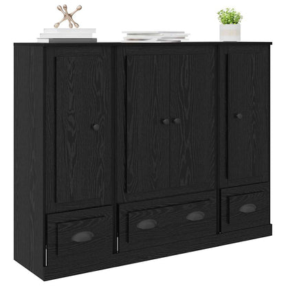 Highboard with Drawer 3 pcs Black Oak Engineered Wood