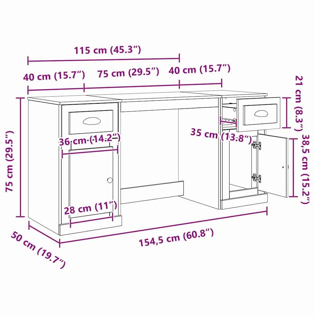 Desk with Cabinet Old Wood 154.5 x 50 x 75 cm Engineered Wood