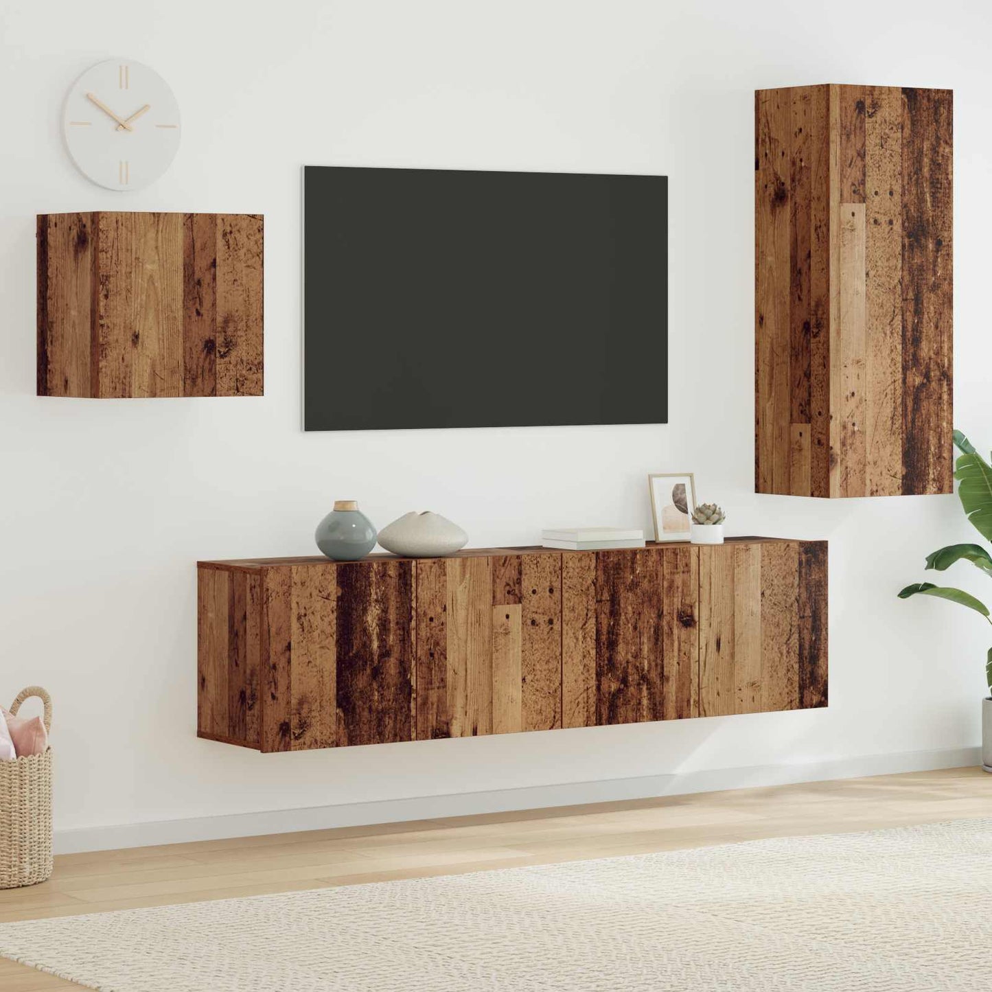 TV Cabinet Wall-mounted 4 pcs Old Wood Engineered Wood