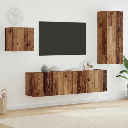 TV Cabinet Wall-mounted 4 pcs Old Wood Engineered Wood