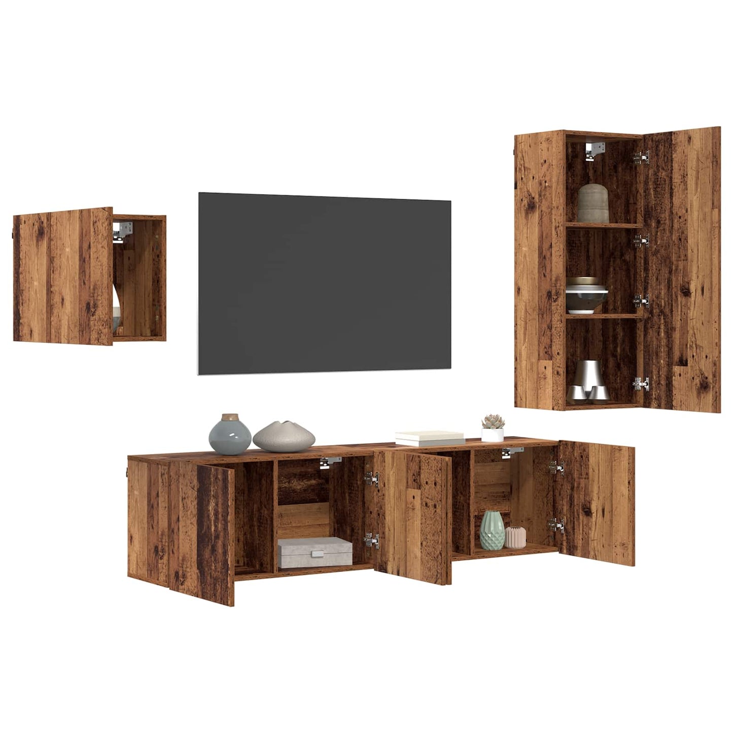 TV Cabinet Wall-mounted 4 pcs Old Wood Engineered Wood