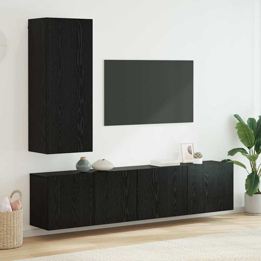 TV Wall Cabinet Set 5 pcs Black oak Engineered wood